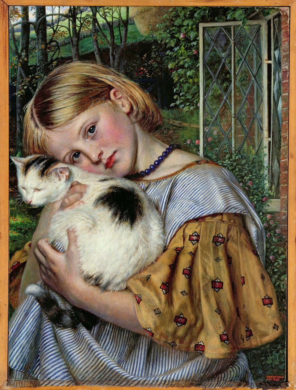 Uma menina com um gato, 1860 (painel) de Robert Braithwaite Martineau