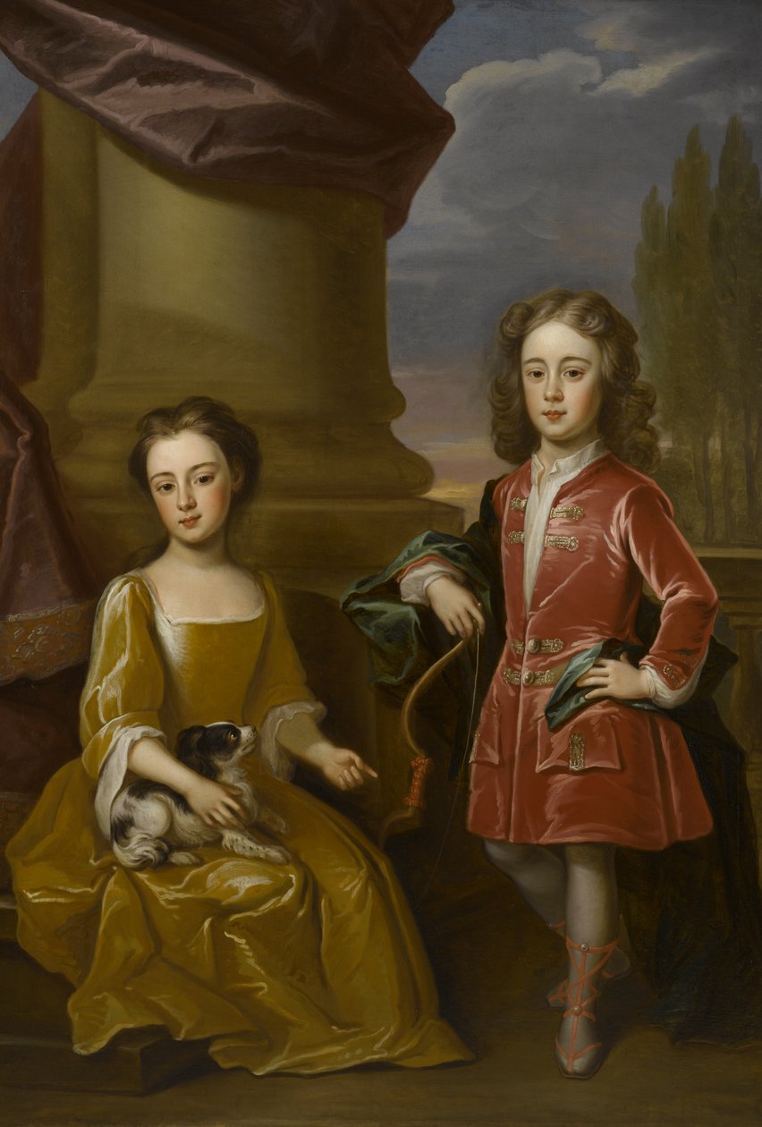 Retrato duplo de Dudley North e sua irmã, Anne, 1714 óleo sobre tela de Robert Byng or Bing
