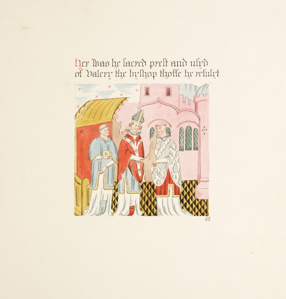 Ms. New Coll 380, f21r. As antiguidades da Igreja Catedral de Santa Maria, Carlisle, desenhada por Robert Carlile, 1795 (caneta e tinta sobre papel) de Robert Carlile
