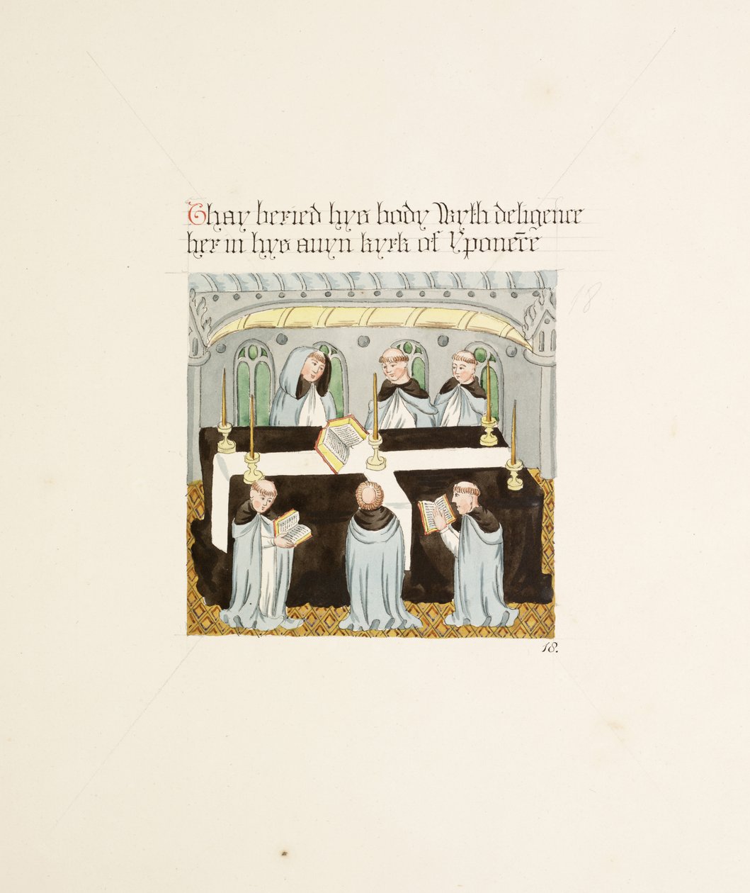 Ms. New Coll 380, f27r. As antiguidades da Igreja Catedral de Santa Maria, Carlisle, desenhada por Robert Carlile, 1795 (caneta e tinta sobre papel) de Robert Carlile