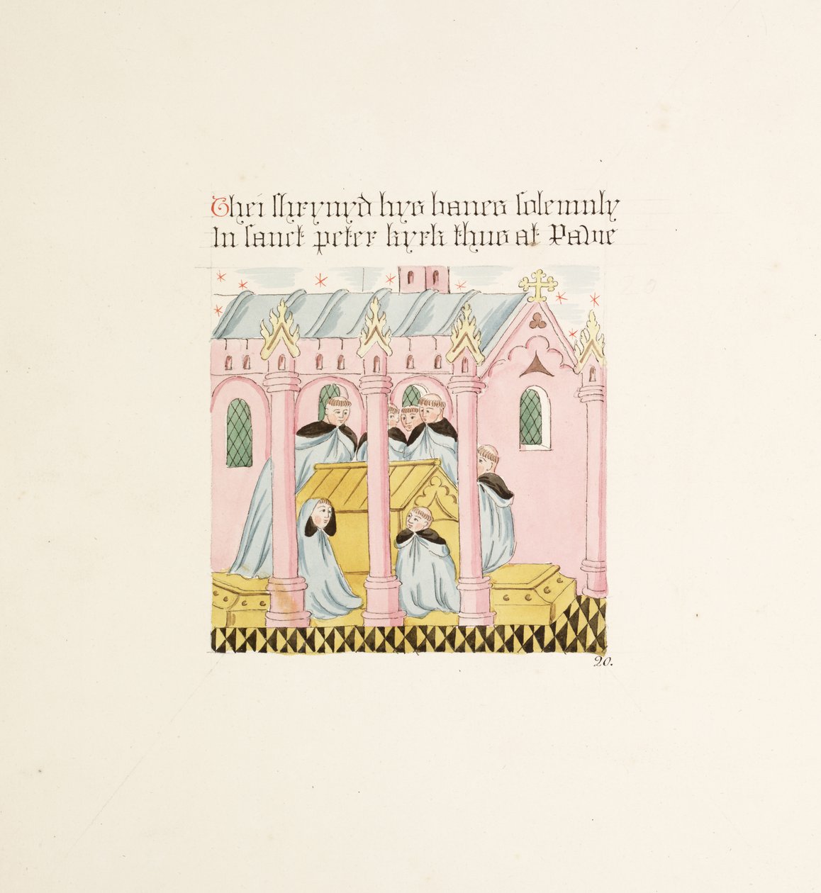 Ms. New Coll 380, f29r. As antiguidades da Igreja Catedral de Santa Maria, Carlisle, desenhada por Robert Carlile, 1795 (caneta e tinta sobre papel) de Robert Carlile