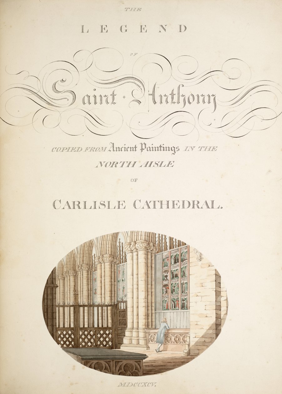 Ms. New Coll 380, f32r. As antiguidades da Igreja Catedral de Santa Maria, Carlisle, desenhada por Robert Carlile, 1795 (caneta e tinta sobre papel) de Robert Carlile