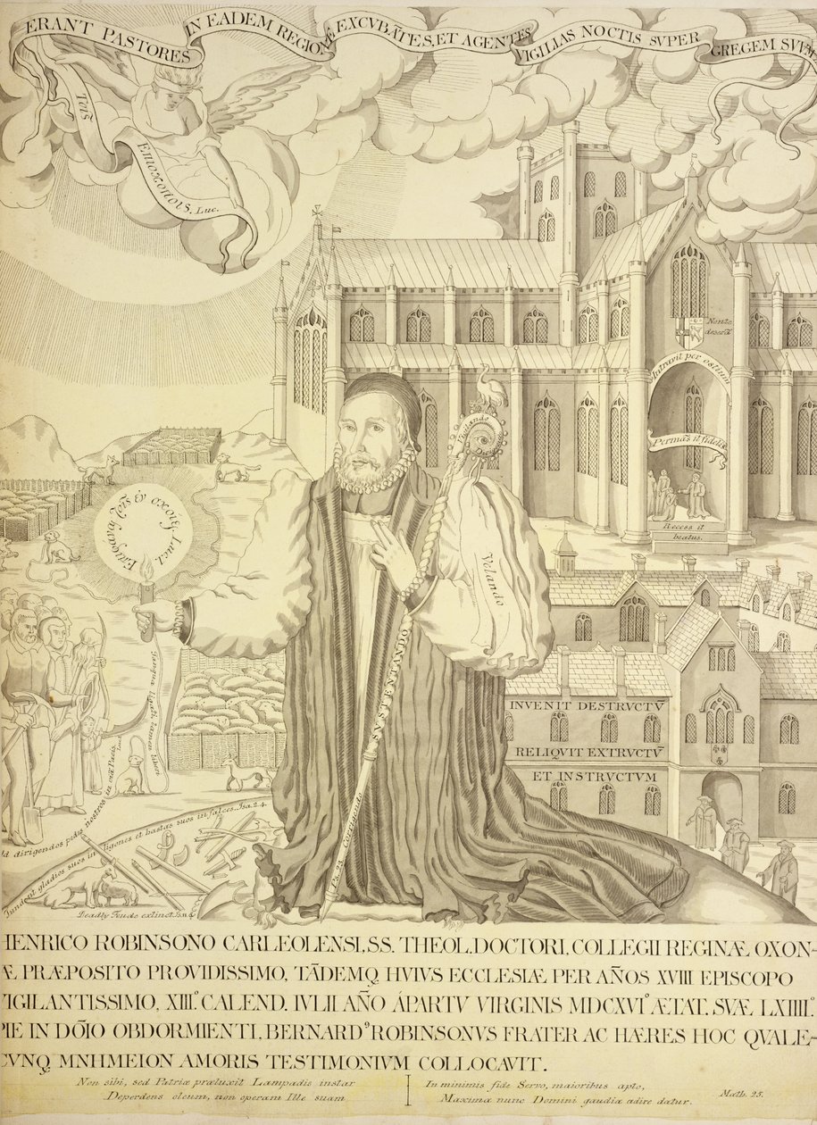 Ms. New Coll 380, f5r. As antiguidades da Igreja Catedral de Santa Maria, Carlisle, desenhada por Robert Carlile, 1795 (caneta e tinta no papel) de Robert Carlile