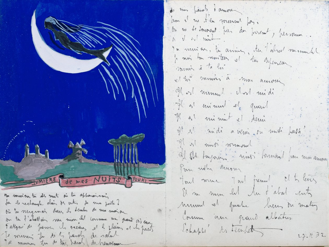 Luz das minhas Noites, poema manuscrito ilustrado, 27 de novembro de 1932 de Robert Desnos