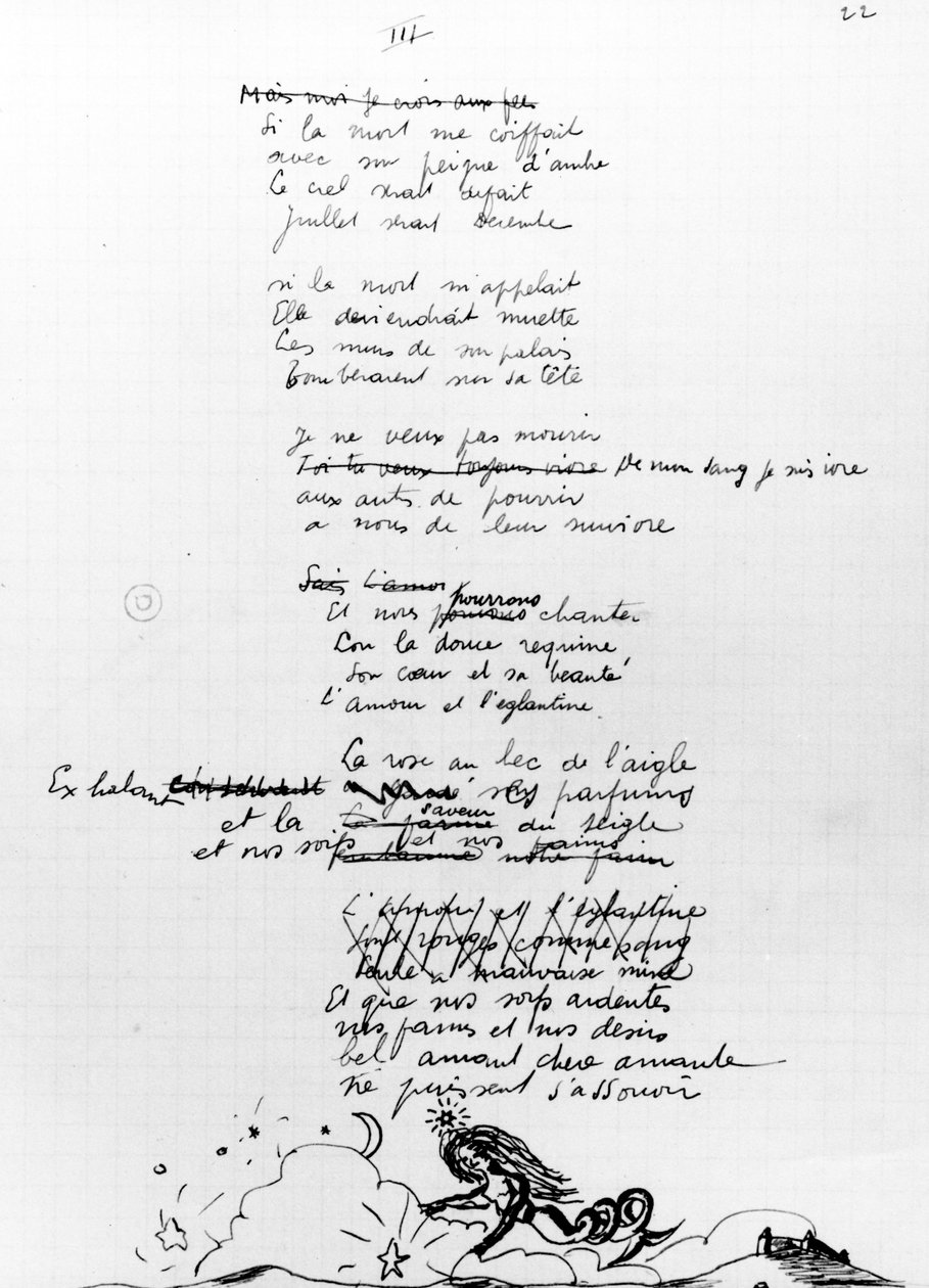 Poema, 1936-7 (caneta e tinta no papel) de Robert Desnos