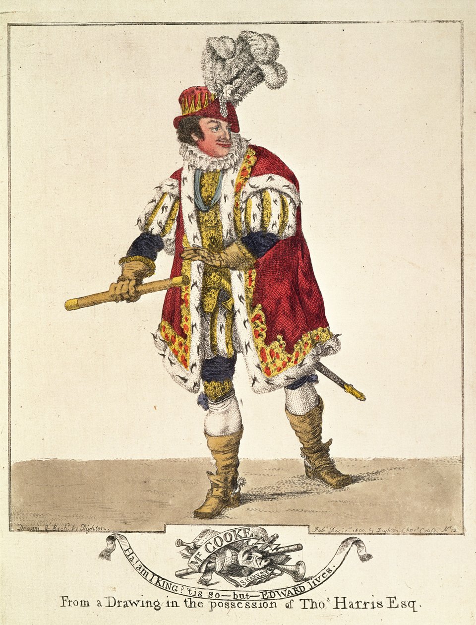 George Frederick Cooke como Richard III, Ato IV, Cena II, 1800 (gravura colorida à mão) de Robert Dighton