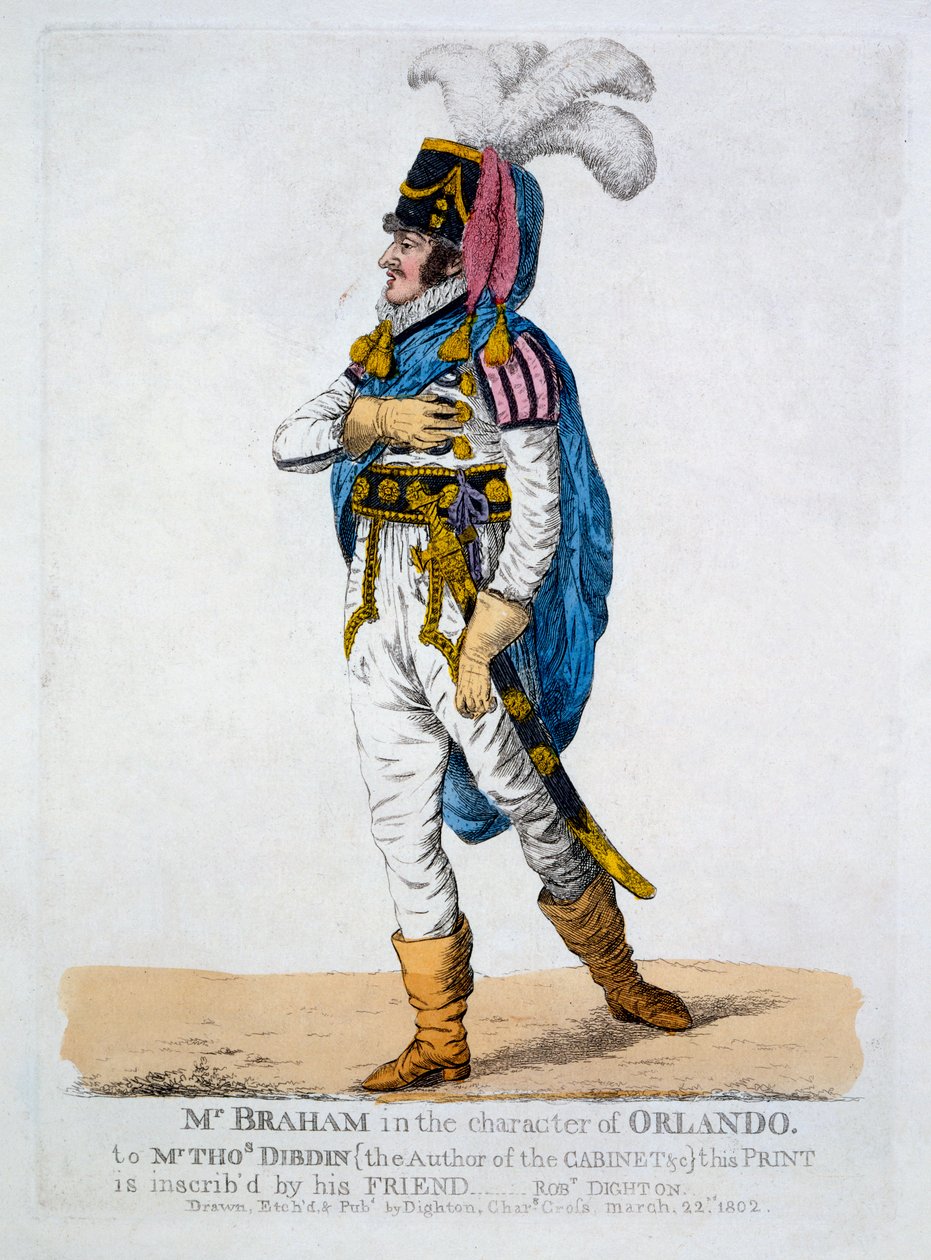 Sr. Braham no personagem de Orlando de &39;As You Like It&39;, 1802 de Robert Dighton