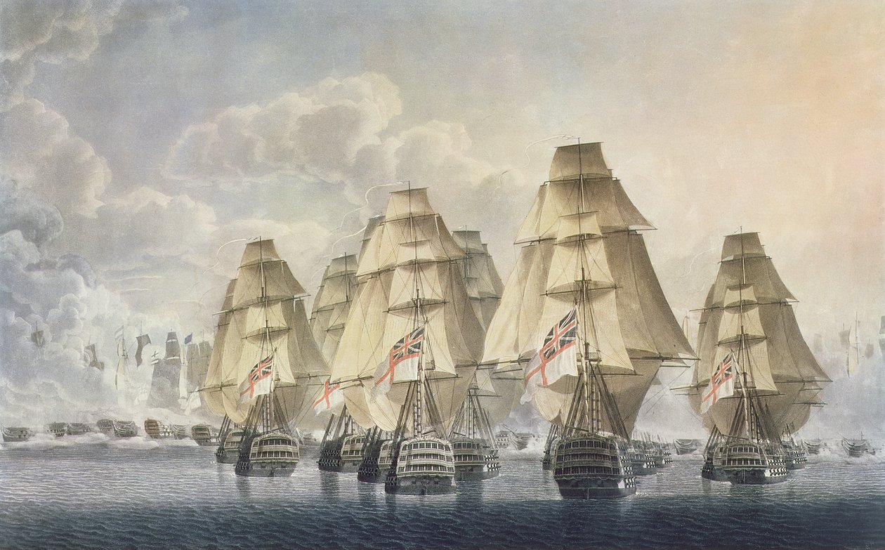 Batalha de Trafalgar, divisão traseira, gravada e publicada pelo artista, 1806 de Robert Dodd