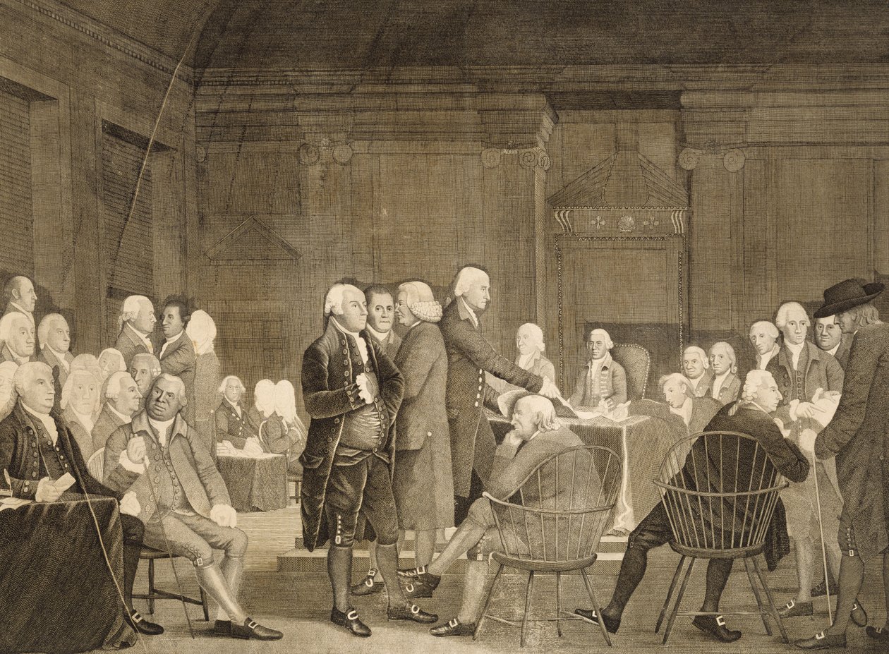 Independência Votante do Congresso, c. 1795 (stipple gravura no papel colocado) de Robert Edge Pine