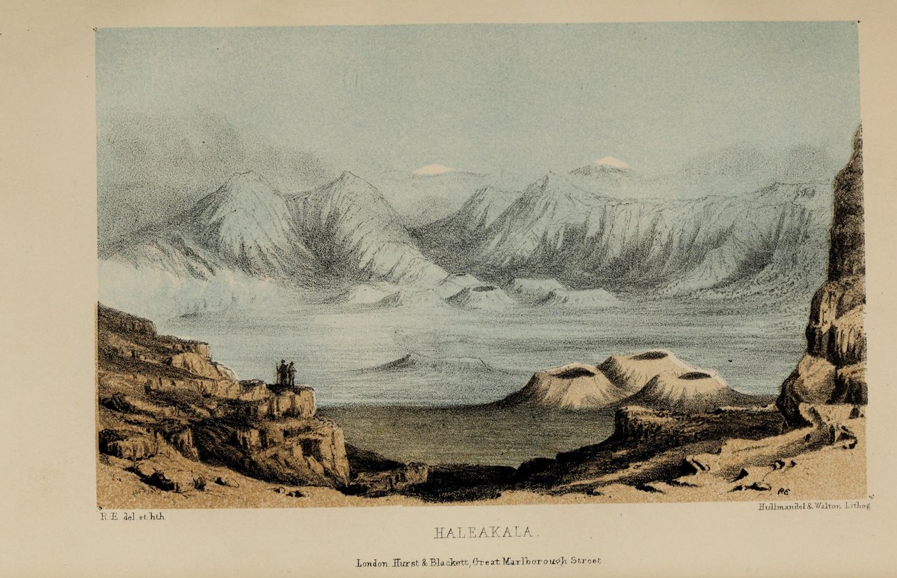 Haleakala, pintura a aguarela de Robert Elwes (1819–1878), um rico jovem cavalheiro britânico de Norfolk de Robert Elwes