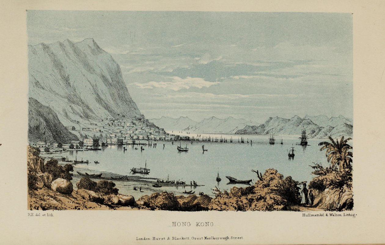Hong Kong, pintura em aquarela de Robert Elwes (1819–1878), um jovem cavalheiro britânico rico de Norfolk de Robert Elwes
