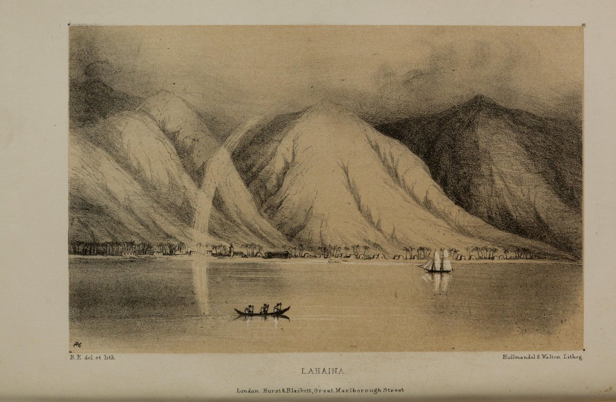 Lahaina, pintura a aguarela de Robert Elwes (1819–1878), um jovem e rico cavalheiro britânico de Norfolk de Robert Elwes