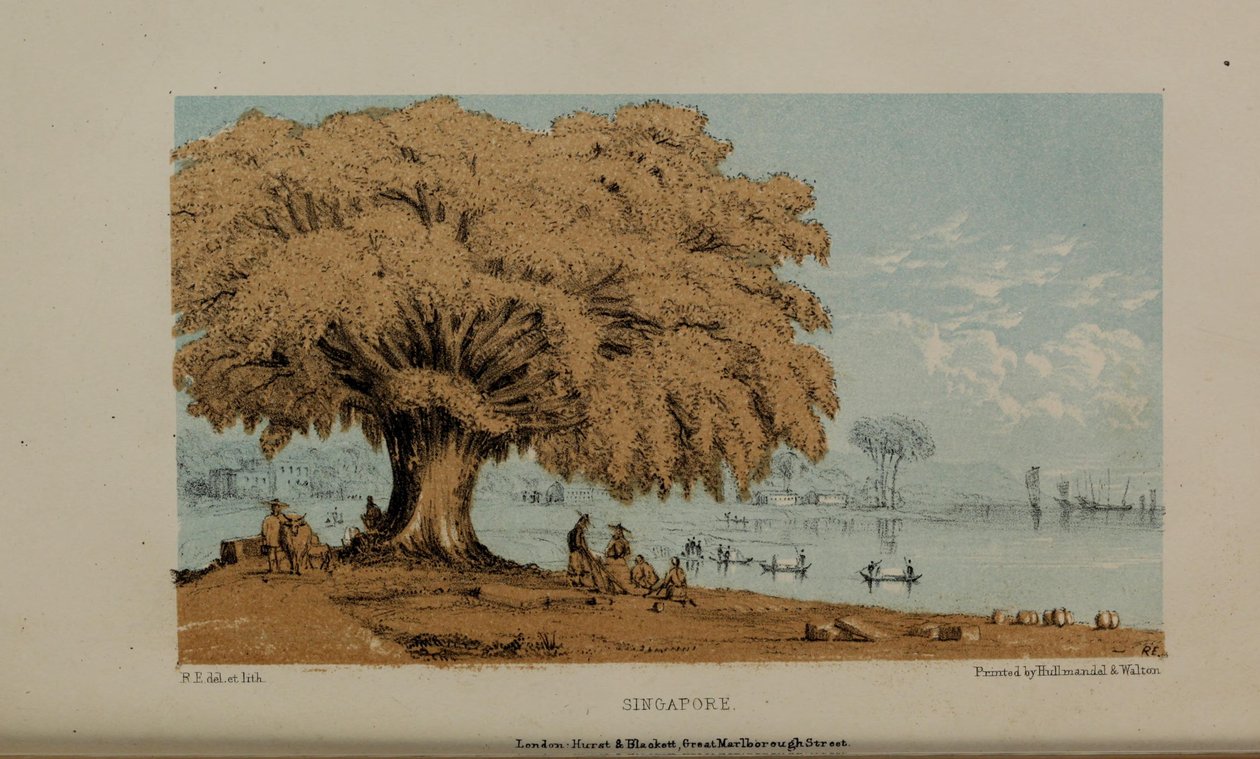 Cingapura, pintura em aquarela de Robert Elwes (1819–1878), um jovem e rico cavalheiro britânico de Norfolk. de Robert Elwes