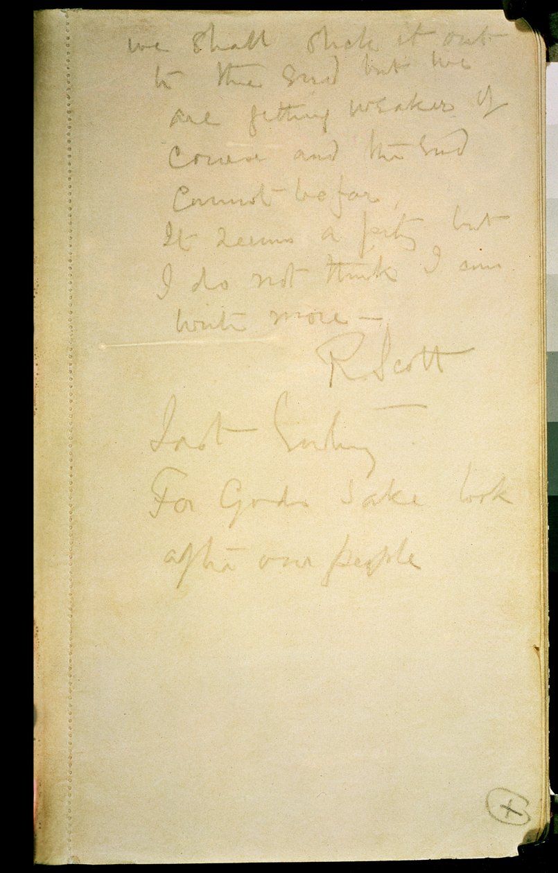 A última página do seu diário, Antártida, 29 de março de 1912 de Robert Falcon Scott
