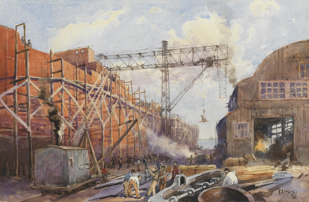Polson Iron Work Yard, Guerra de Naves Hidra em Estoques, 1918 de Robert Ford Gagen