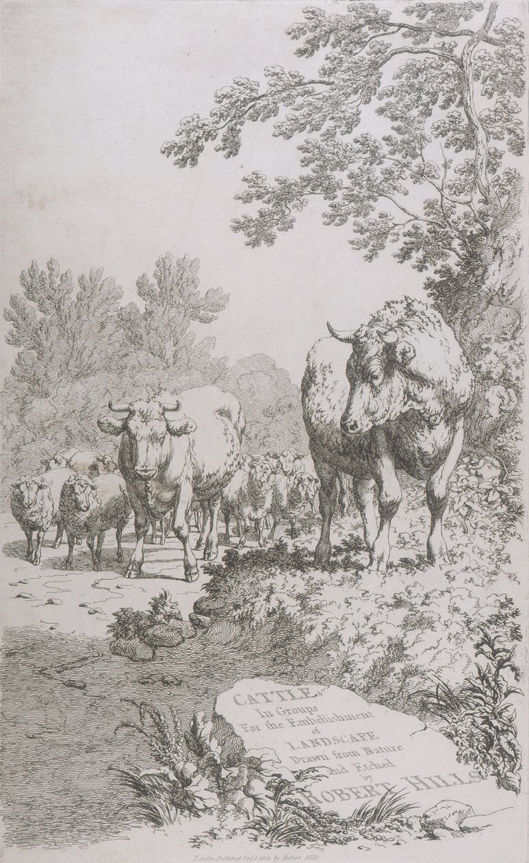 Página de rosto para gado em grupos para o embelezamento da paisagem ..., 1808 de Robert Hills