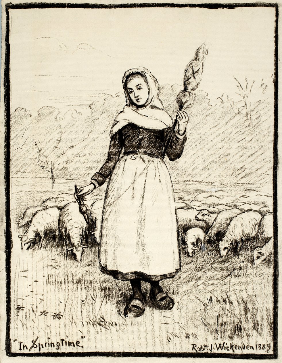 Na primavera, 1889 (carvão e caneta e tinta com correções brancas em papel creme) de Robert J. Wickenden