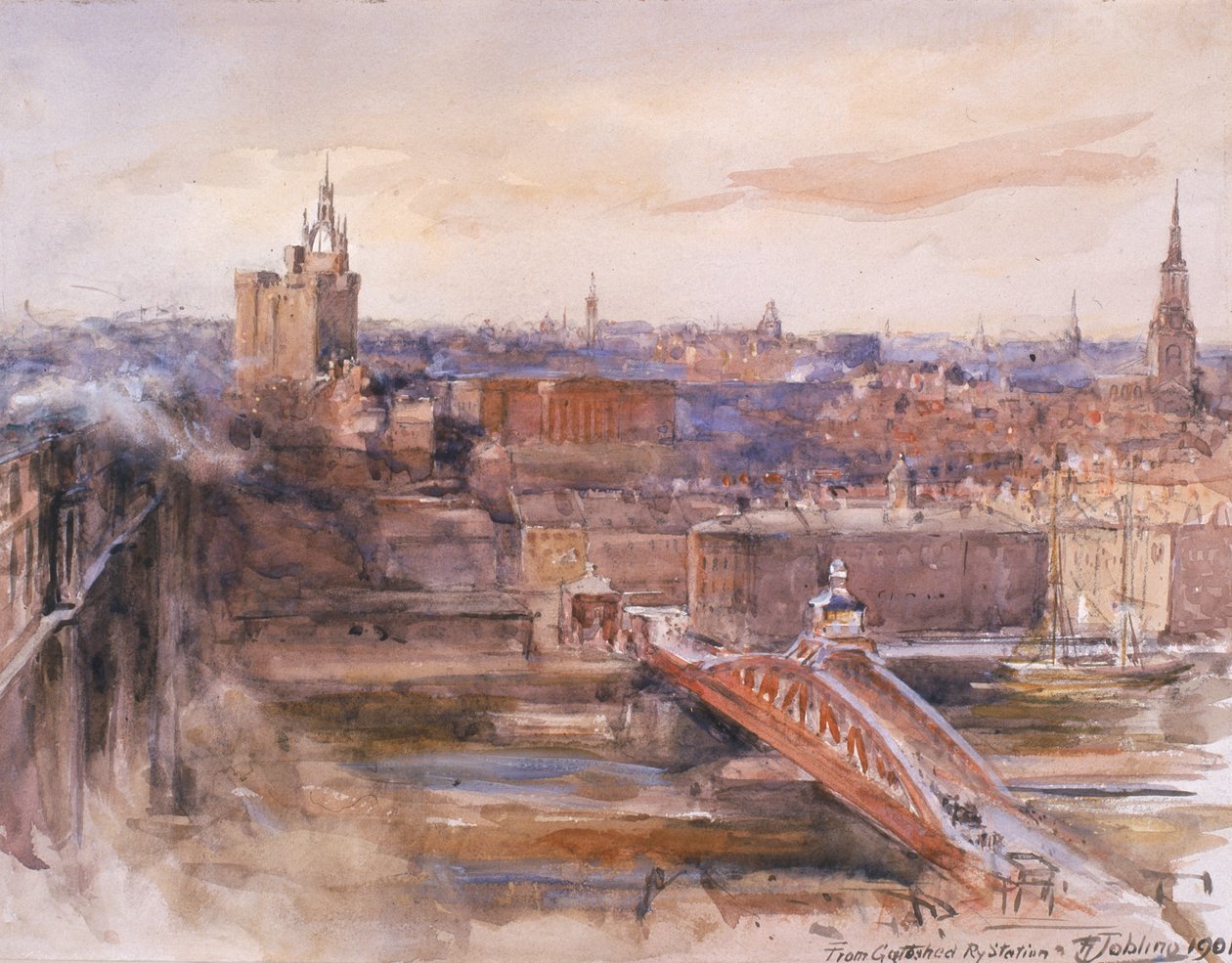 Da estação ferroviária de Gateshead (carvão e aquarela sobre papel) de Robert Jobling
