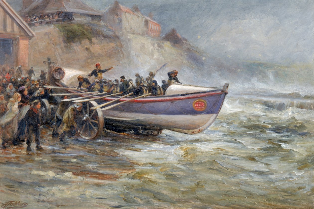 Lançamento do Cullerboats Lifeboat, 1902 de Robert Jobling