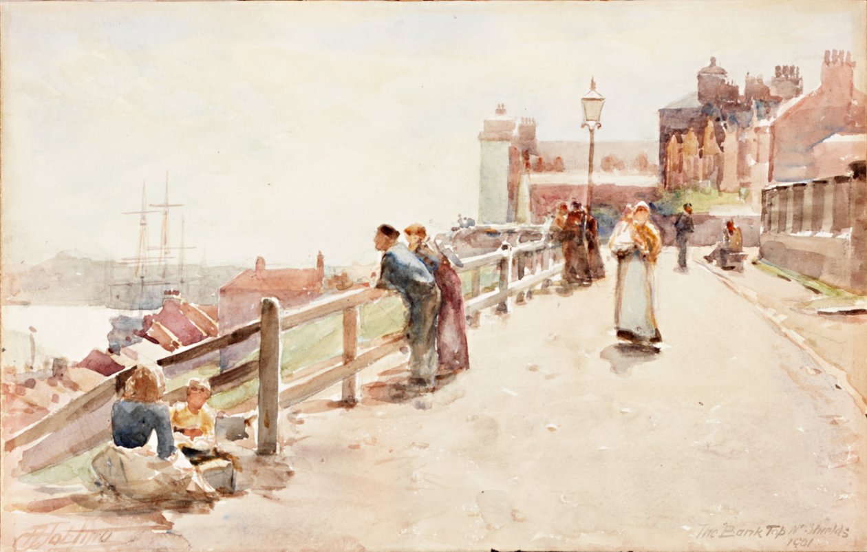 The Bank Top, North Shields 1901 (lápis e aquarela no cartão) de Robert Jobling