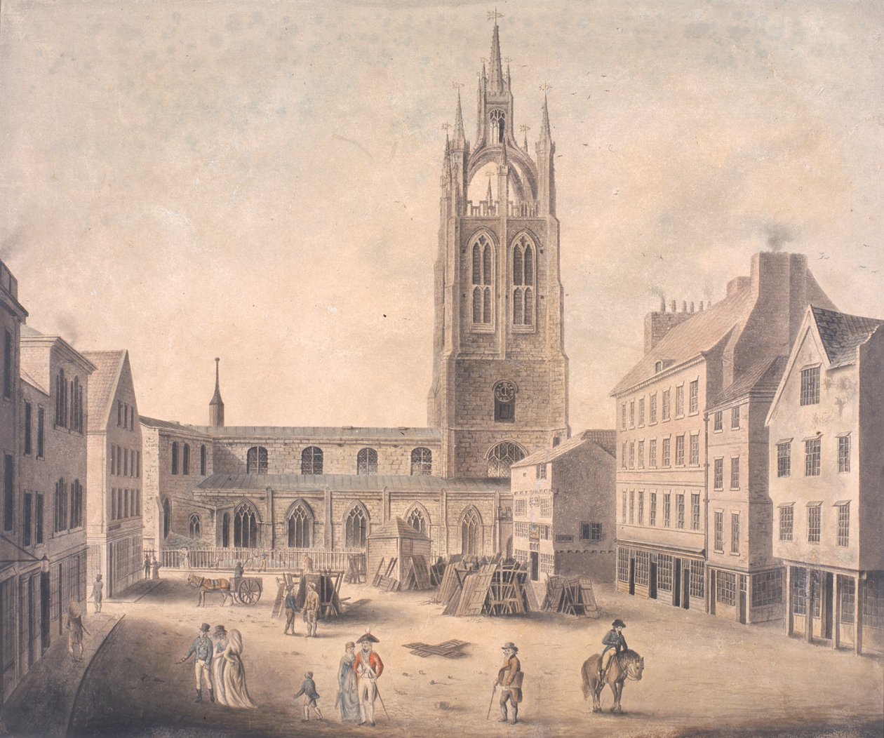 Igreja de São Nicolau, Newcastle upon Tyne (tinta e wc no papel) de Robert Johnson
