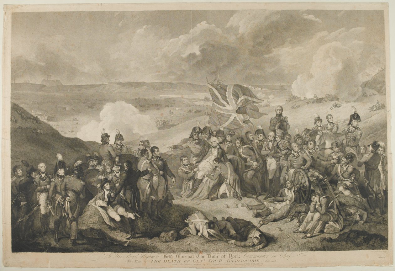 A morte do general Abercrombie na batalha de Alexandria, em 21 de março de 1801, gravada por J. Vendramini, publicada em 1804 de Robert Kerr Porter