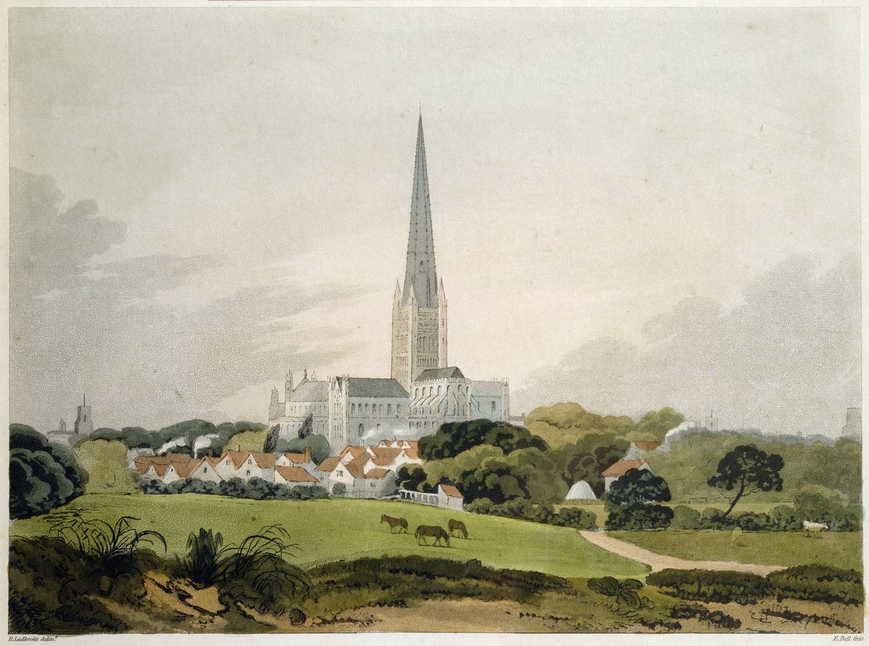 Catedral de Norwich, 1802, gravada por Edward Bell (fl.1794-1847) (imprimir) de Robert Ladbrooke