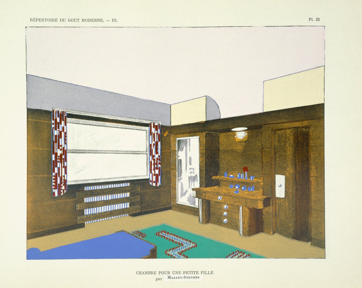 Quarto de uma jovem garota, do &39;repertório do gosto moderno&39;, publicado em 1929 de Robert Mallet Stevens