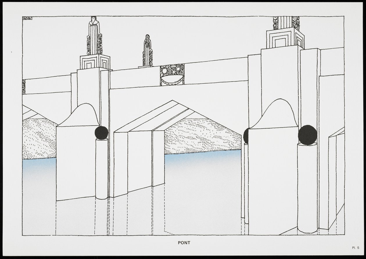 Bridge, from A Modern Cite, Desenhos de Rob Mallet-Stevens Architect, 1987 (publicado) de Robert Mallet Stevens