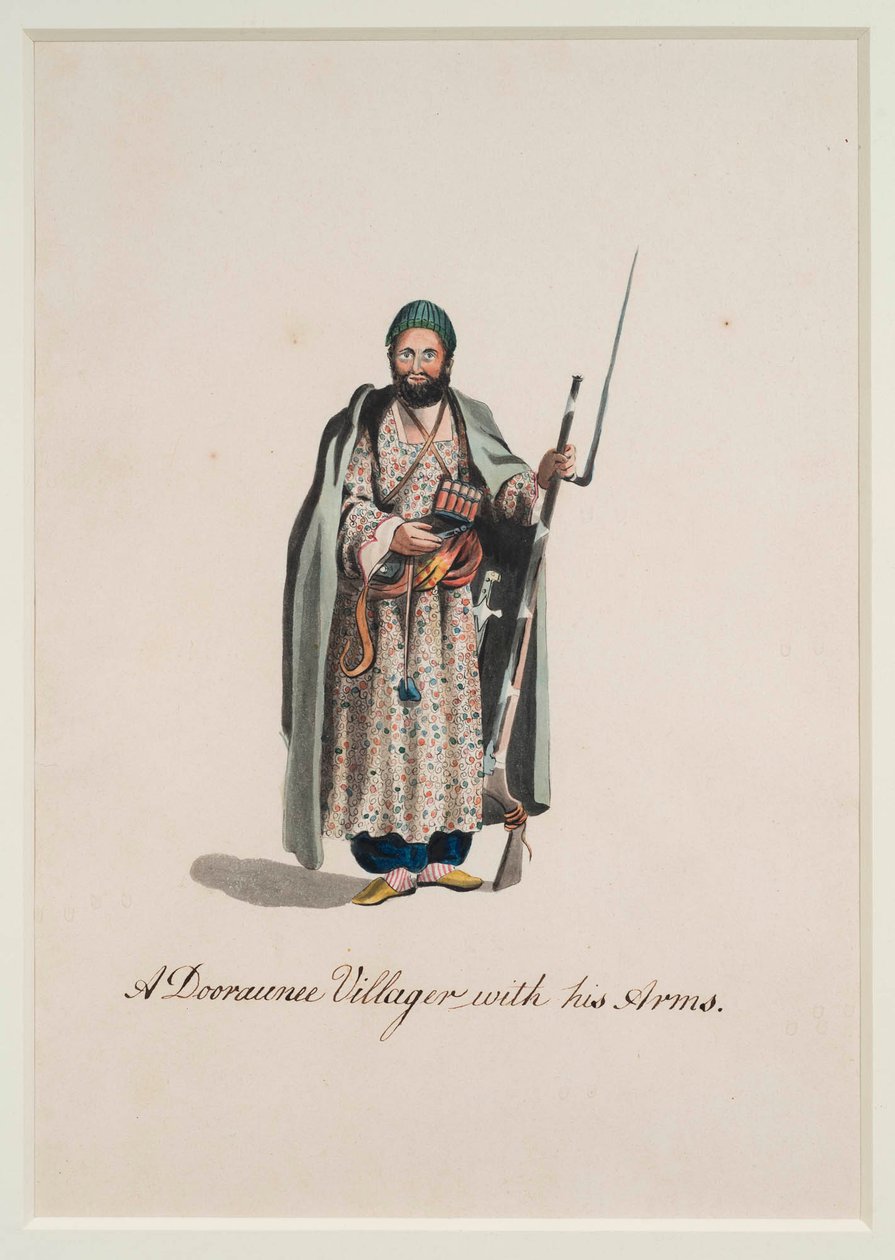 Um aldeão Dooraunee com seus braços, 1815 de Robert Melville Grindlay