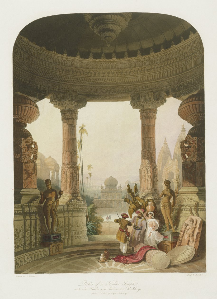 Pórtico de um templo hindu, com outros edifícios Hindoo e Mahomedan de Robert Melville Grindlay