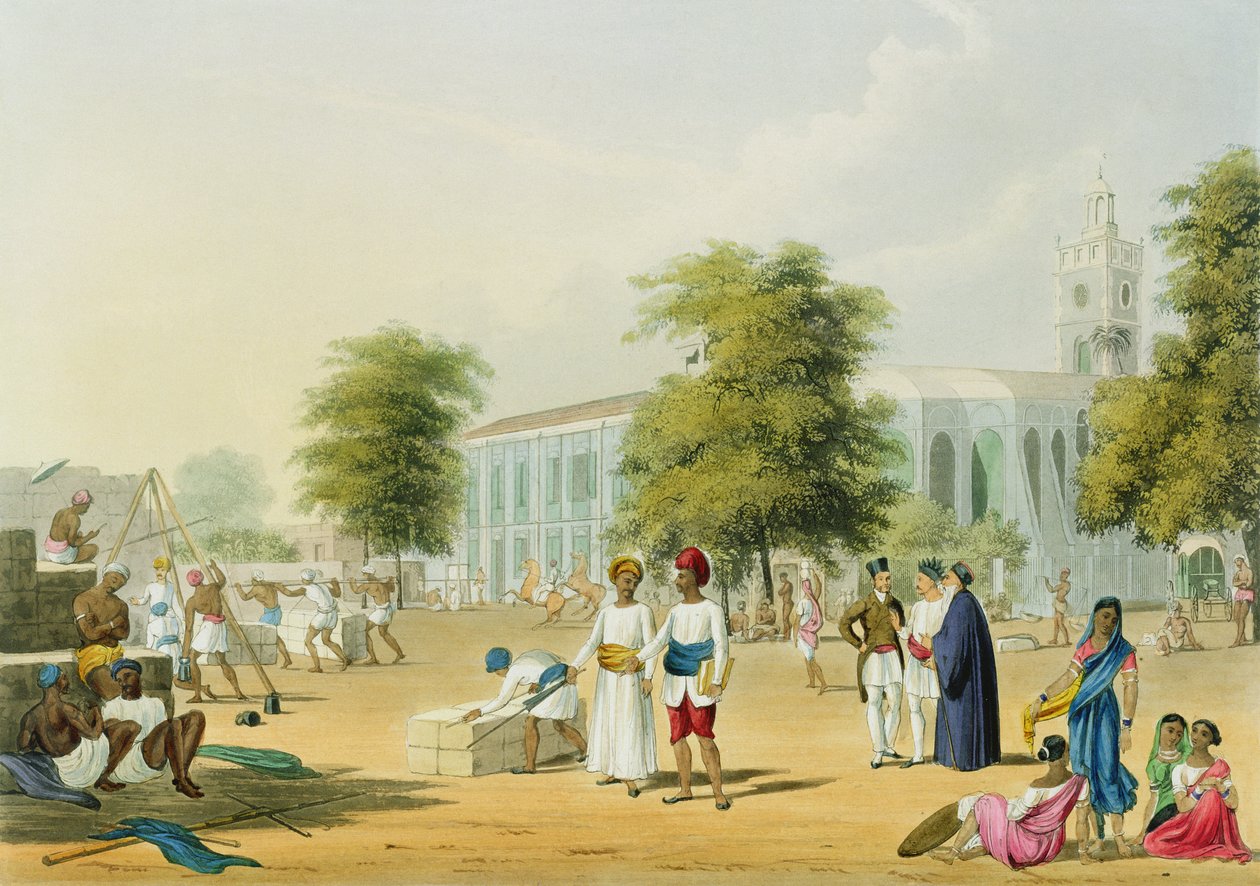 Cena em Bombaim, do Volume I de &39;Cenário, Figurinos e Arquitetura da Índia&39;, gravada por RG Reeve (fl.1811-37) pub. por Ackermann, 1826 (aquatint) de Robert Melville Grindlay