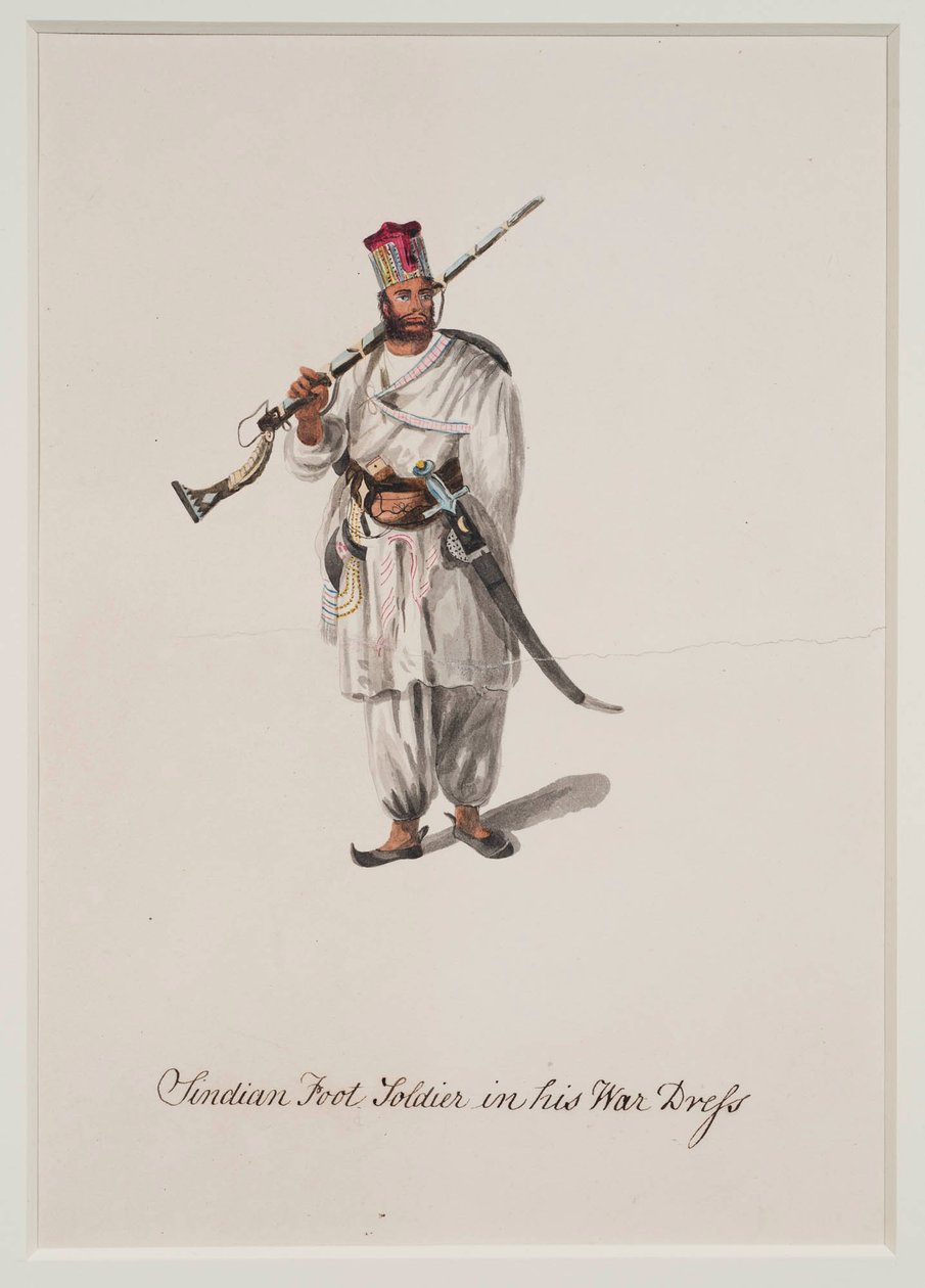 Soldado de infantaria Sindian em seu vestido de guerra, 1815 de Robert Melville Grindlay