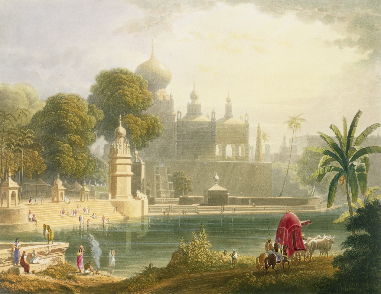 Vista de Sassoor no Deccan, do volume II do `Cenário, trajes e arquitetura de India &39;, desenhado por William Purser (c.1790-1852) e gravado pelo bar de RG Reeve (fl.1811-37). por Smith, Elder e C de Robert Melville Grindlay