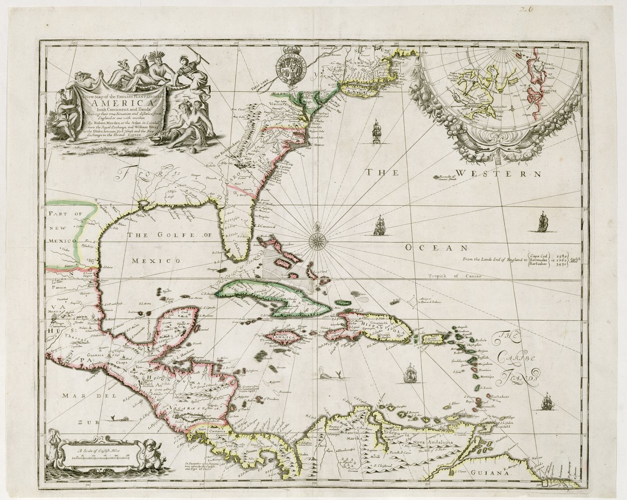 Um novo mapa das plantações inglesas na América, 1673 de Robert Morden