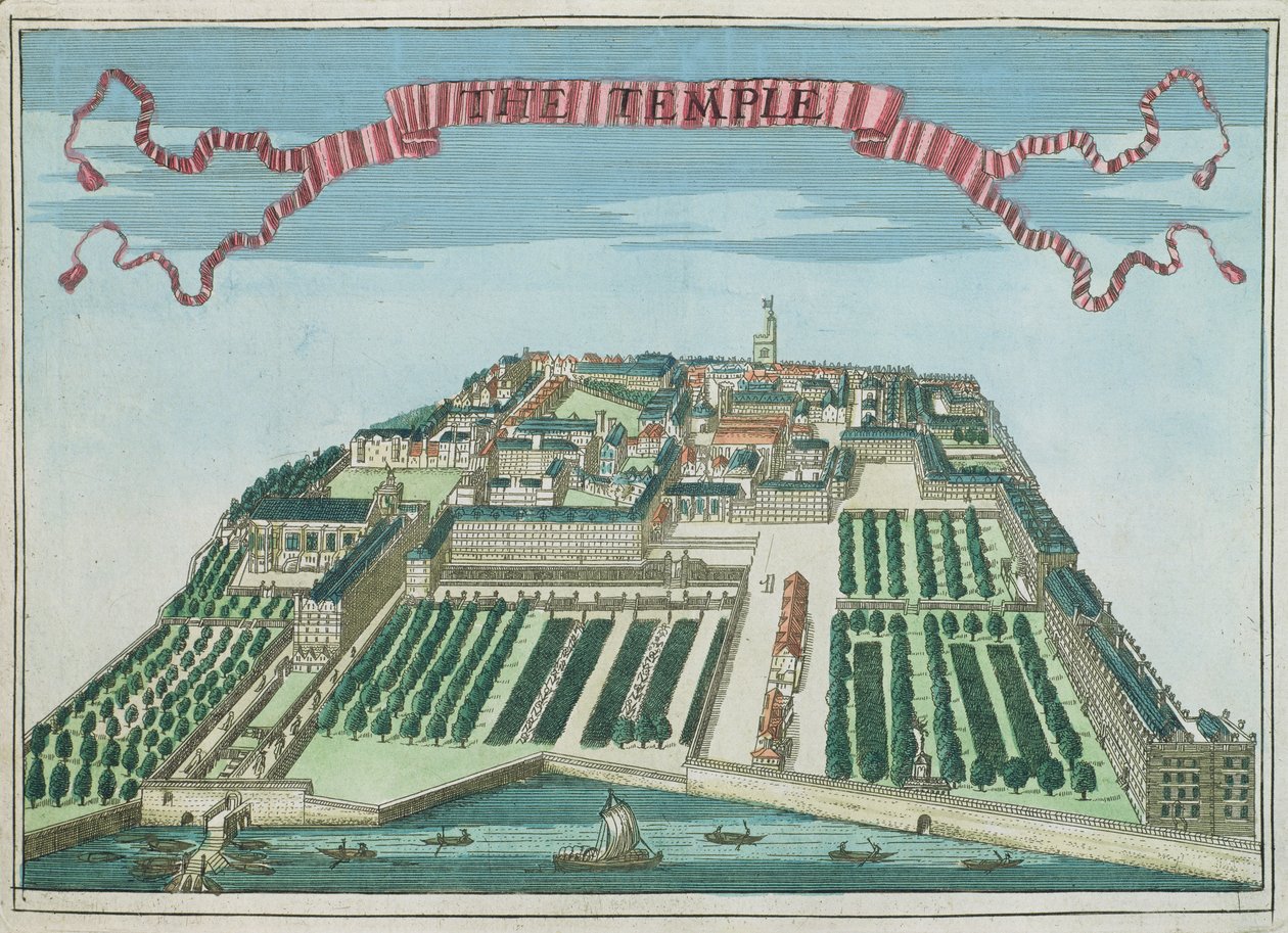 O templo, de &39;Um livro das perspectivas dos lugares notáveis em e sobre a cidade de Londres&39;, c.1700 de Robert Morden