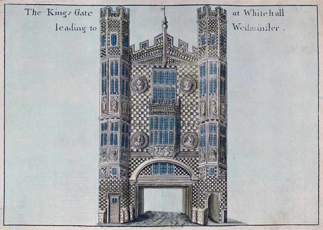 Whitehall: O Portão dos Reis Levando a Westminster, de "Um Livro das Perspectivas dos Lugares Notáveis da Cidade de Londres", c.1700 de Robert Morden