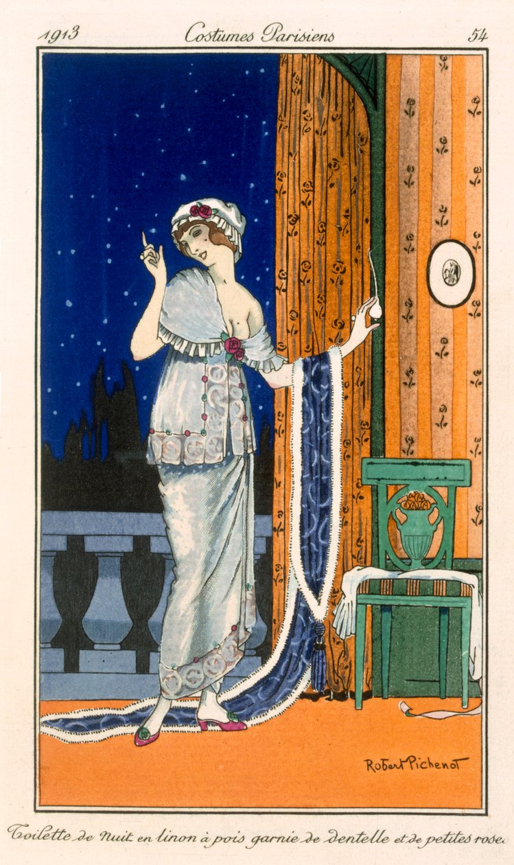 Camisola de relva manchada com renda e mini-rosas, 1914 de Robert Pichenot