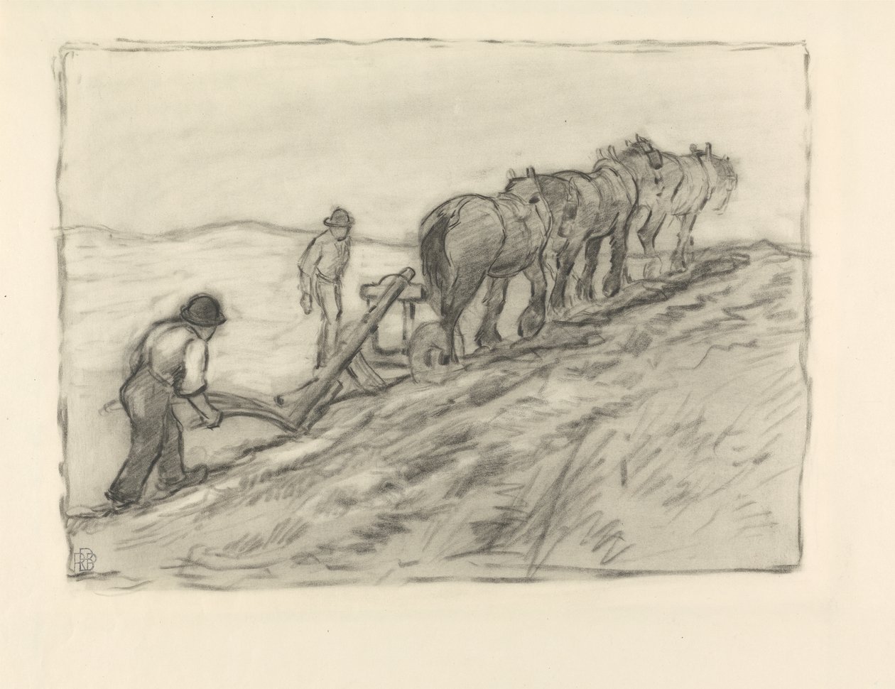 Arando a encosta, c.1905 (lápis preto sobre papel) de Robert Polhill Bevan
