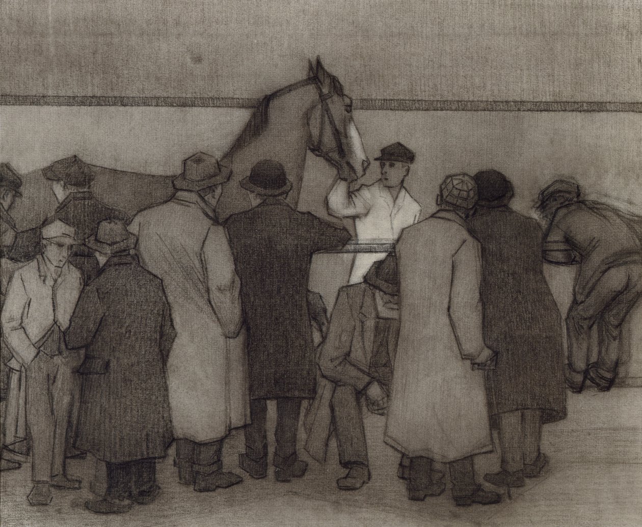 Venda no Wards Repository, No.2, c.1918 (lápis e carvão no papel) de Robert Polhill Bevan