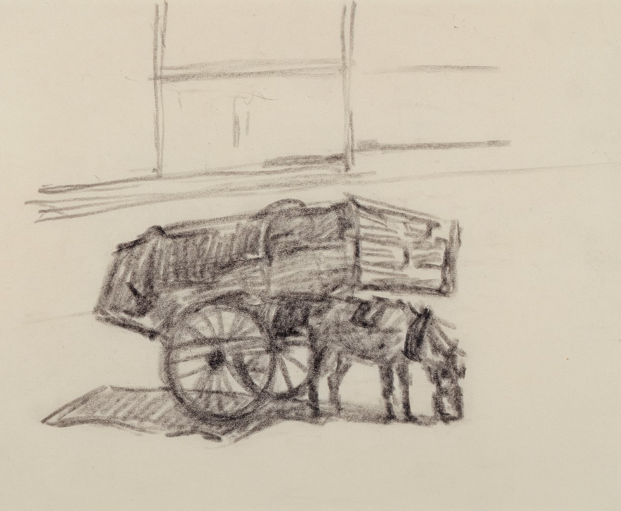 Estudo para carrinhos de feno, Cumberland Market, c.1915 (crayon on paper) de Robert Polhill Bevan
