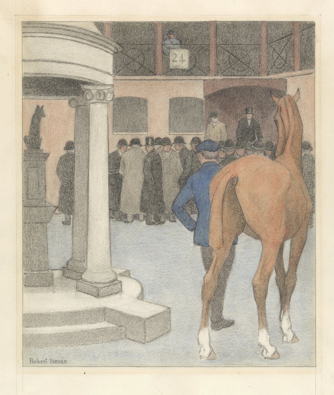 O Bayhorse, Tattersalls, 1921 (giz de cera e giz sobre papel) de Robert Polhill Bevan