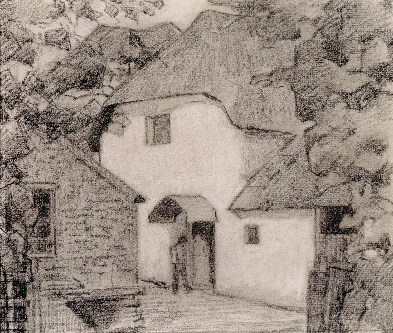 O chamador no moinho, 1918-19 (crayon no papel) de Robert Polhill Bevan