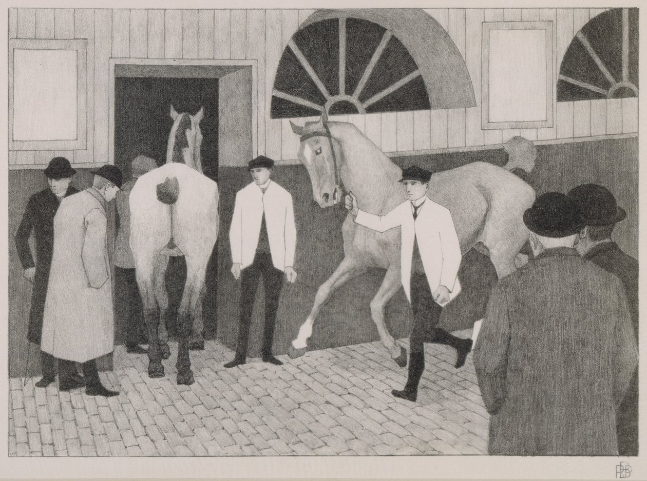 O Martelo de Cavalos. c.1918 (giz preto sobre papel) de Robert Polhill Bevan