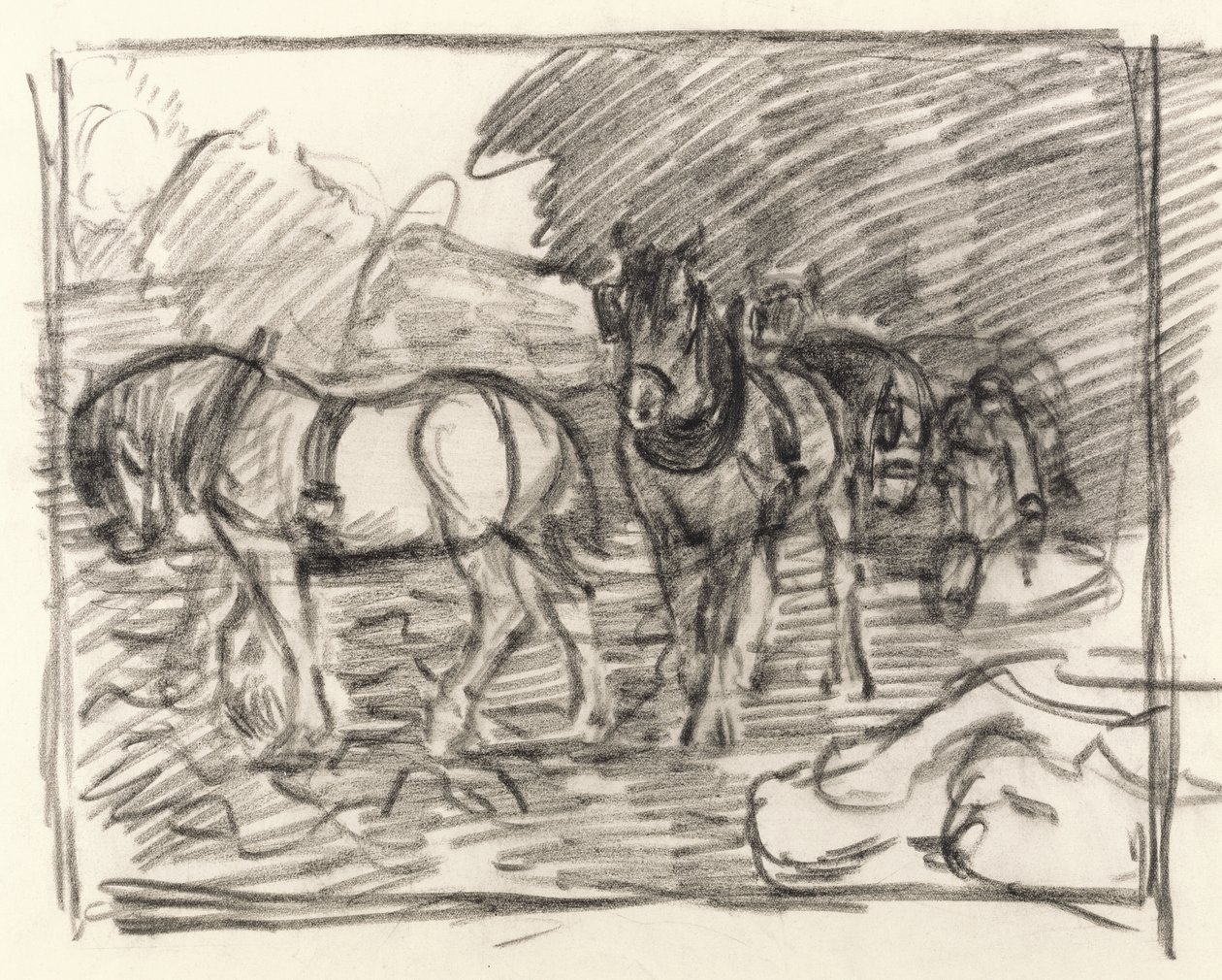 A equipe de lavoura, c.1906 (lápis preto sobre papel) de Robert Polhill Bevan