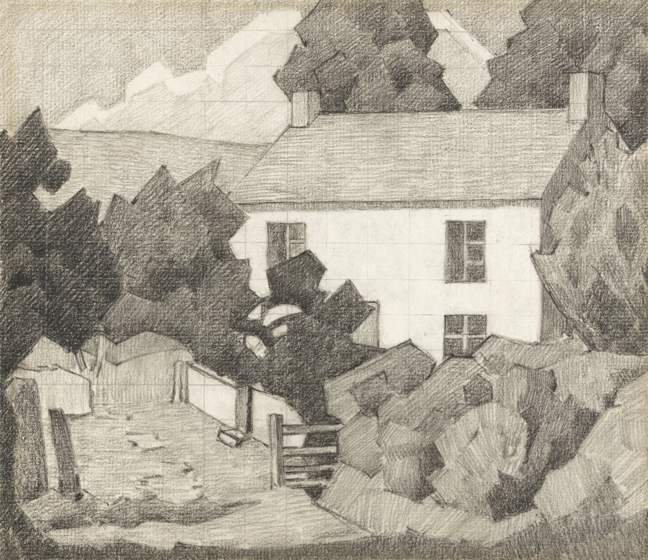 A Casa Branca, c.1920 (grafite sobre papel) de Robert Polhill Bevan