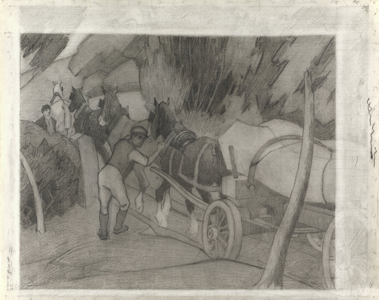 Transporte de madeira, c.1917 (crayon on paper) de Robert Polhill Bevan