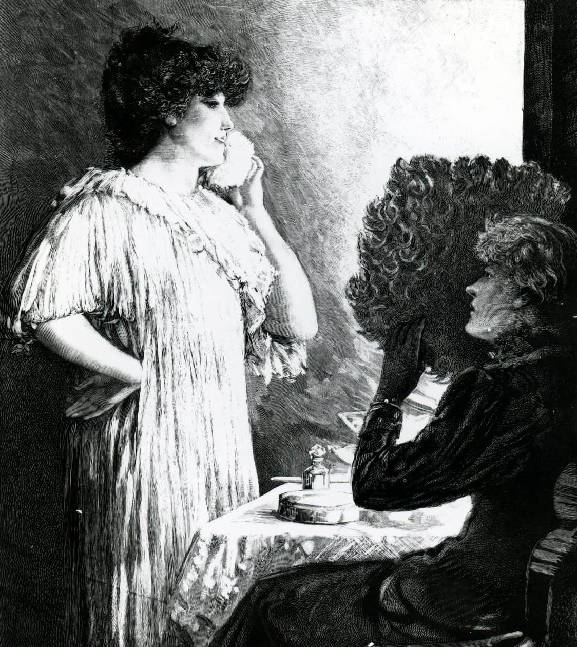 Ellen Terry visitando Sarah Bernhardt em seu camarim no Royal English Opera House, c.1881 de Robert Ponsonby Staples