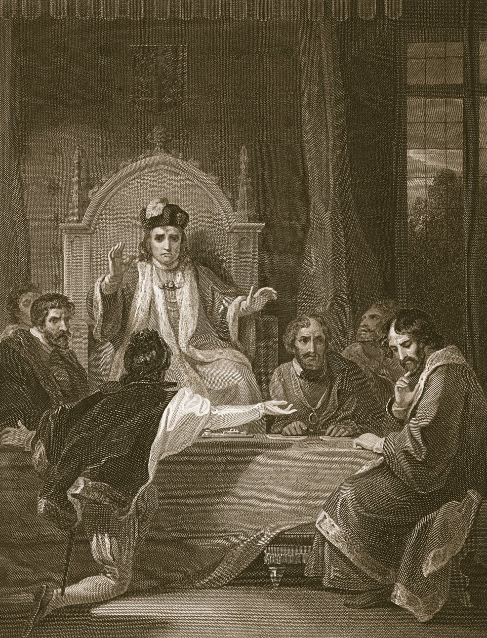 Clifford acusando Stanley, gravado por W. Bromley, ilustração de "The History of England", de David Hume, pub. por R. Bowyer, Londres, 1812 de Robert Smirke