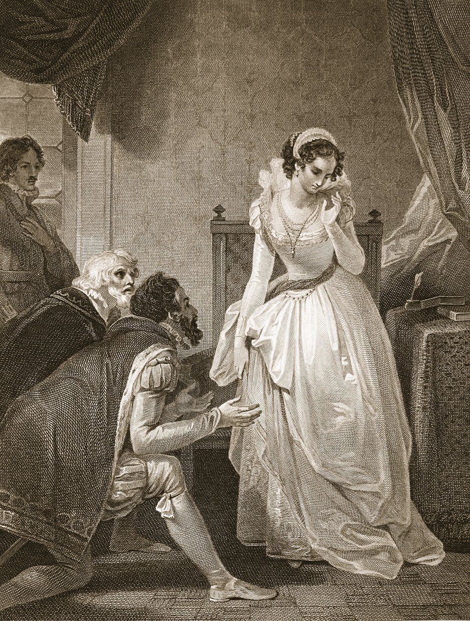 Lady Jane Gray declinando a coroa, gravada por W. Bromley, ilustração de David Hume &39;The History of England&39;, pub. por R. Bowyer, Londres, 1812 de Robert Smirke